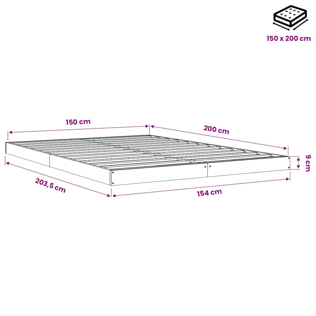 Giroletto senza Materasso Bianco 150x200 cm Legno Massello Pino
