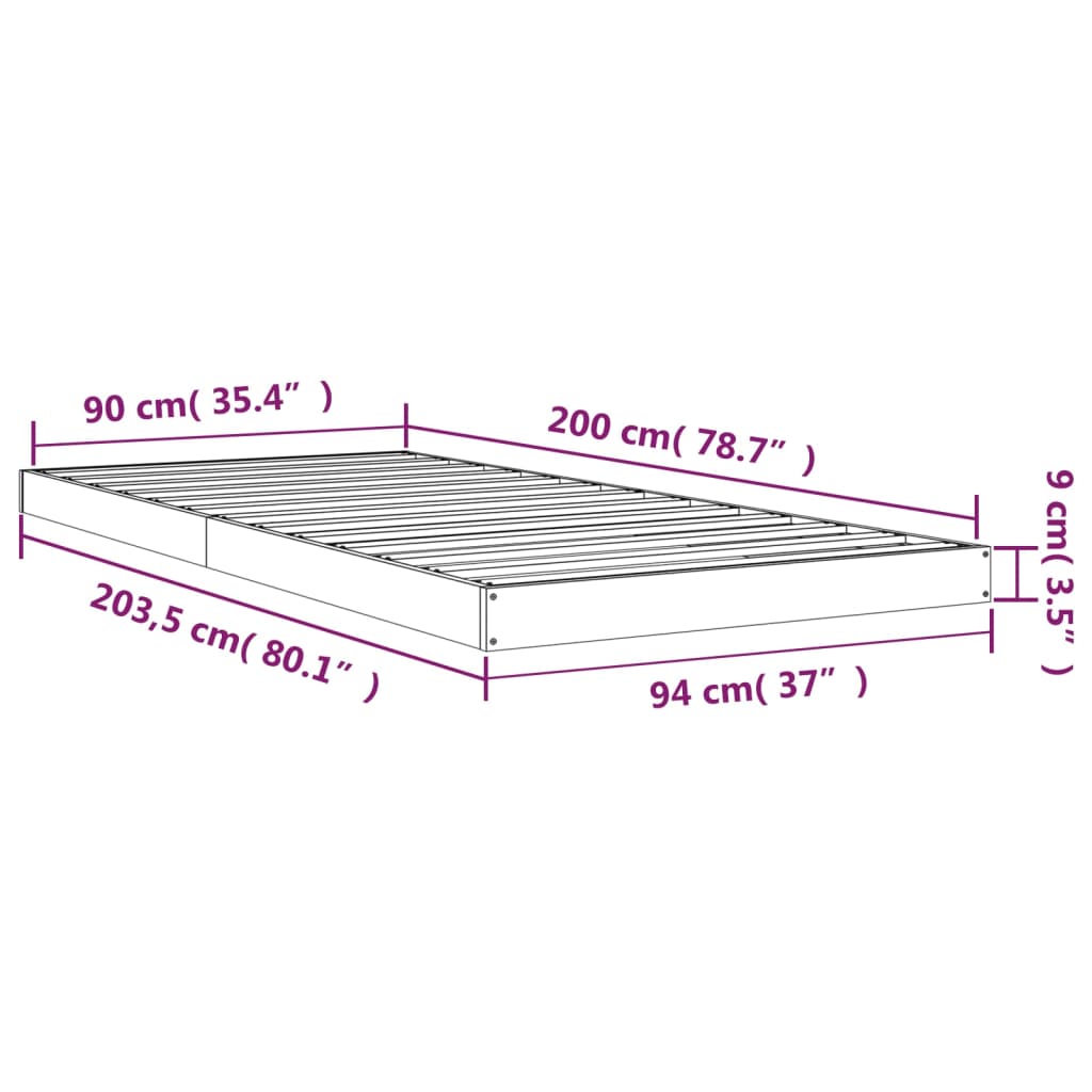 Giroletto senza Materasso Bianco 90x200 cm Legno Massello Pino | homemem39