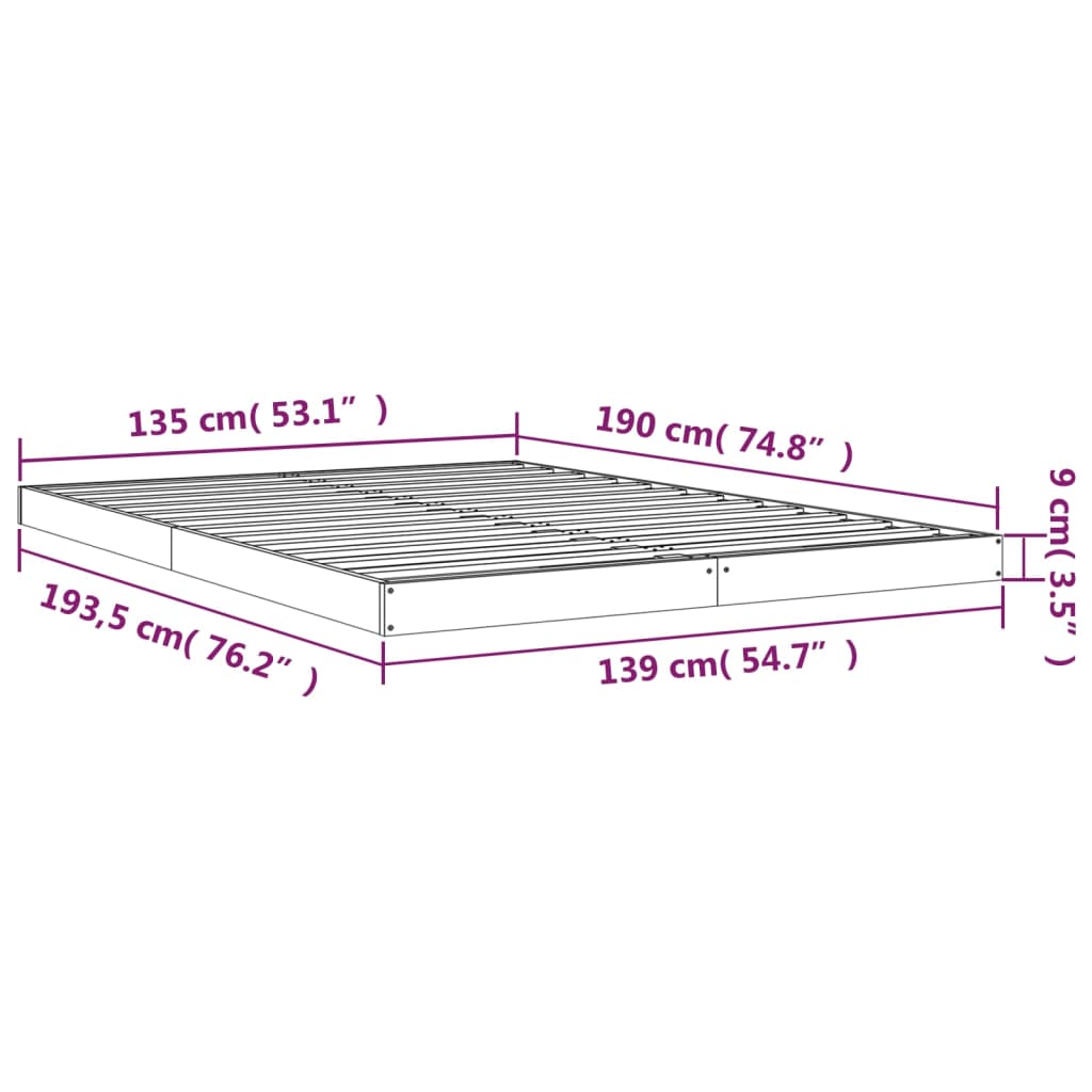 Letto senza Materasso Bianco 135x190 cm Legno Massello di Pino | homemem39