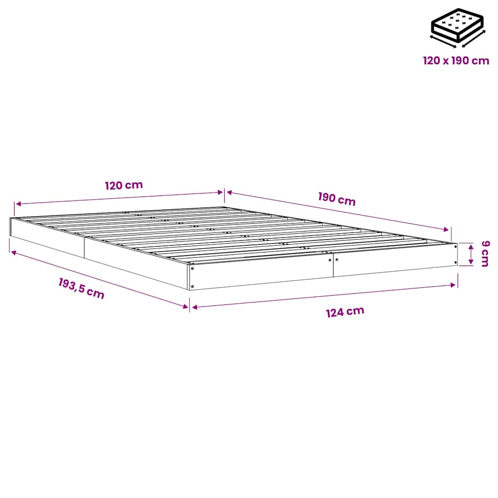 Giroletto Nero 120x190 cm Small Double Legno Massello di Pino
