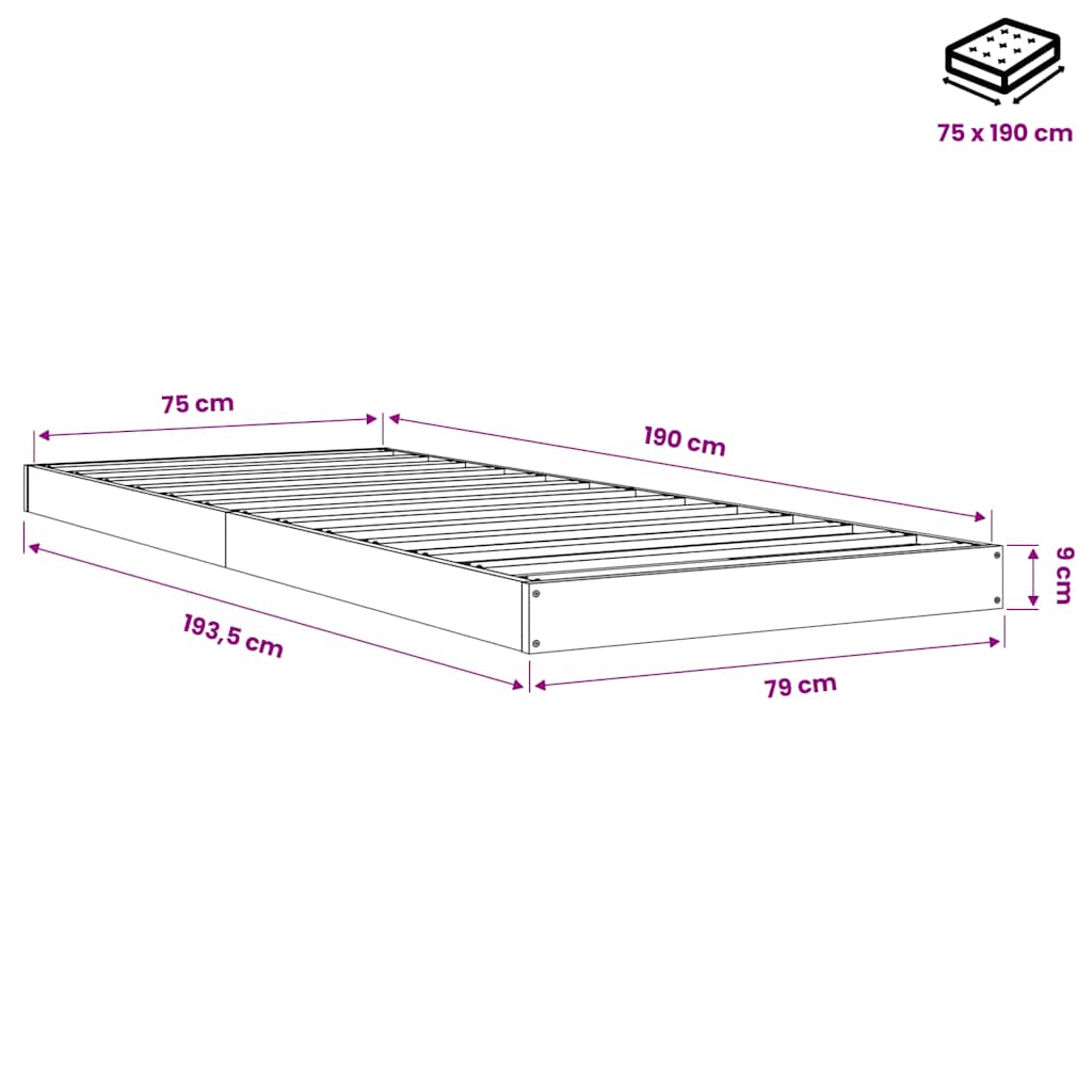Giroletto senza Materasso Bianco 75x190 Legno Massello di Pino