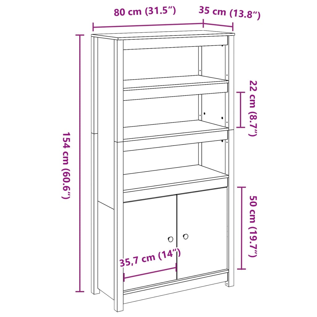Credenza Marrone Ambra 80x35x154 cm in Legno Massello di Pino