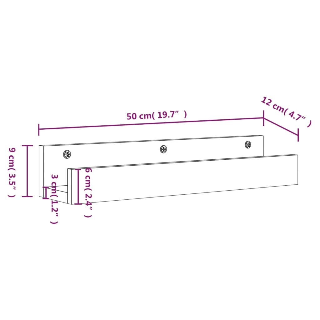Mensole da Parete 2 pz Grigio 50x12x9cm Legno Massello di Pino | homemem39