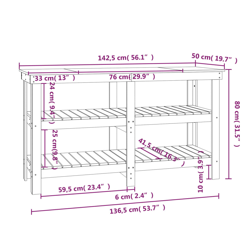 Banco da Lavoro Bianco 142,5x50x80 cm in Legno Massello di Pino | homemem39