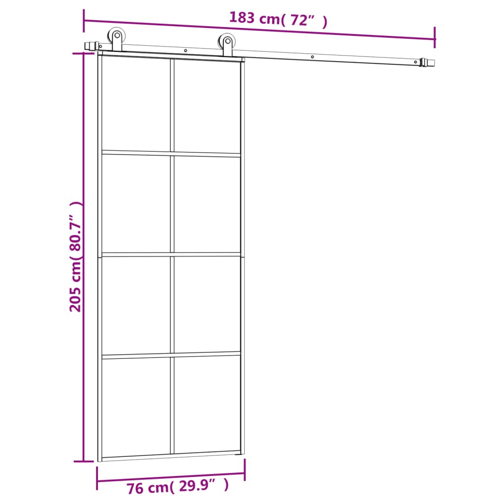 Porta Scorrevole con Ferramenta 76x205cm Vetro ESG Alluminio | homemem39
