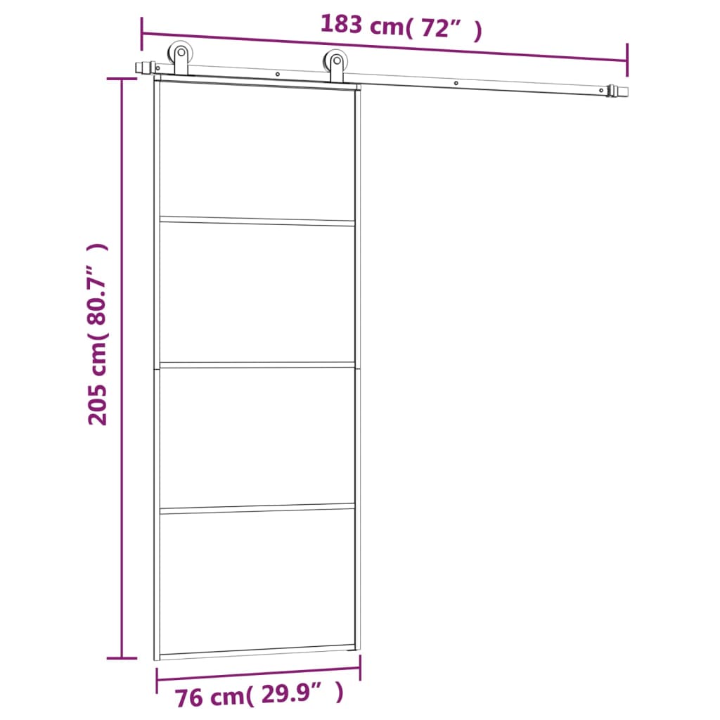 Porta Scorrevole con Ferramenta 76x205cm Vetro ESG Alluminio | homemem39