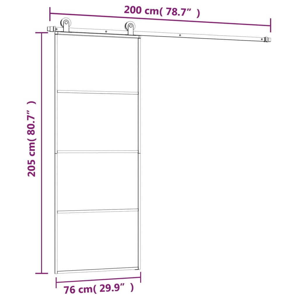 Porta Scorrevole con Ferramenta 76x205cm Vetro ESG Alluminio - homemem39