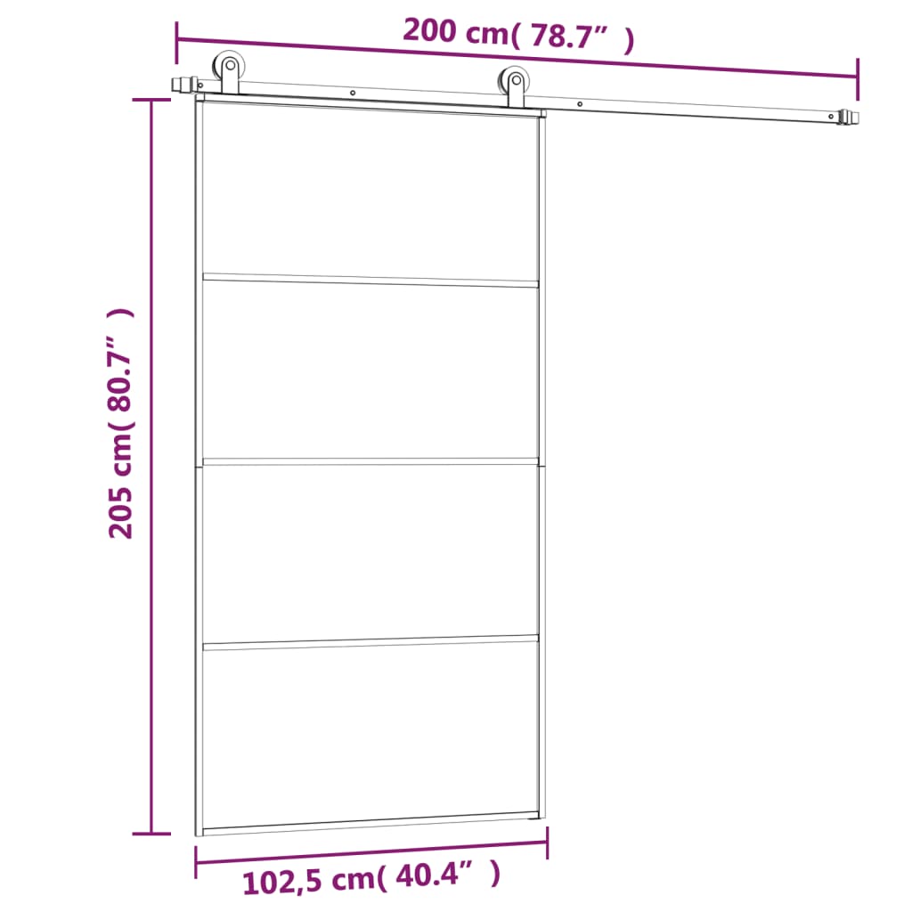 Porta Scorrevole con Ferramenta 102,5x205cm Vetro ESG Alluminio | homemem39