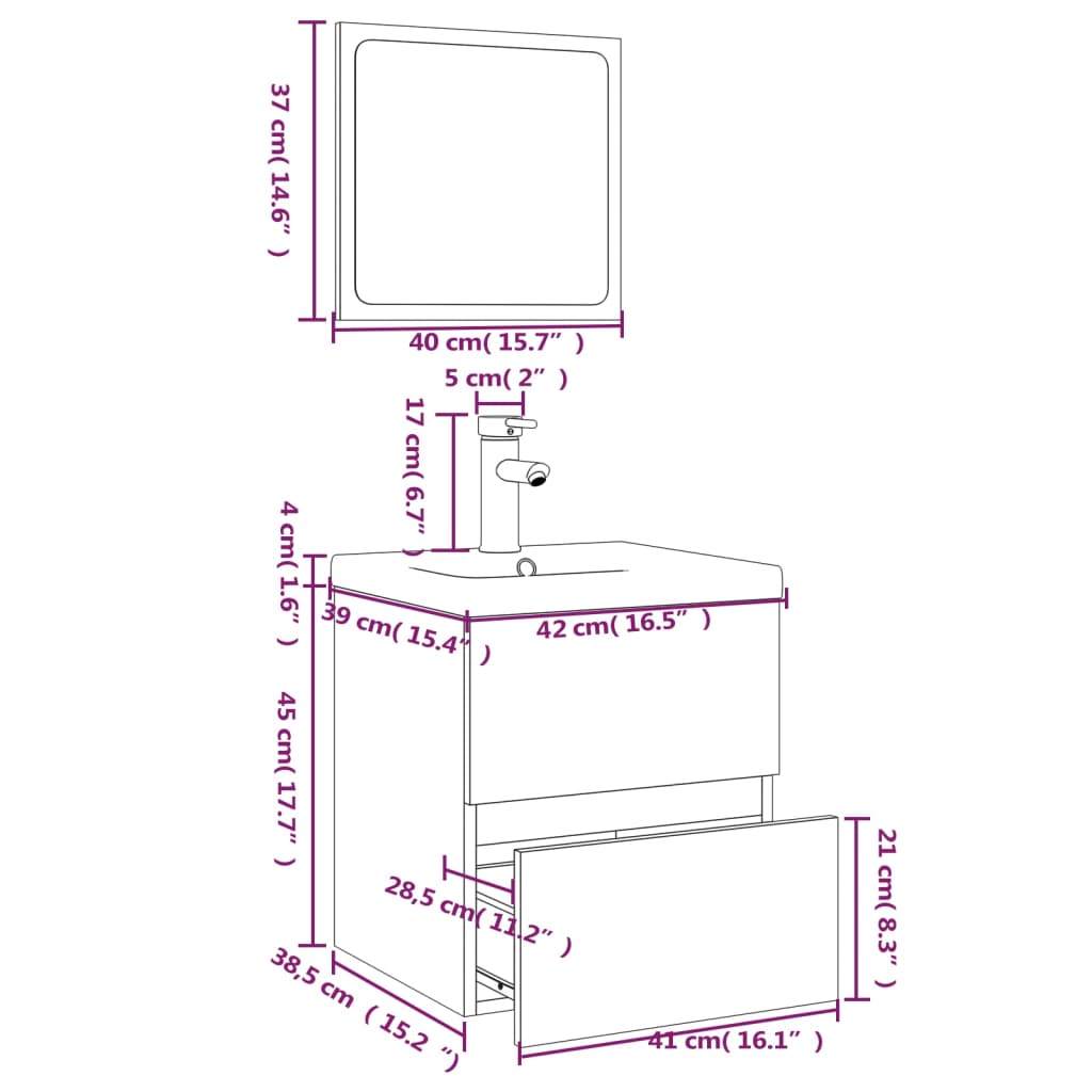 Set di Mobili da Bagno Grigio Sonoma in Legno Multistrato | homemem39