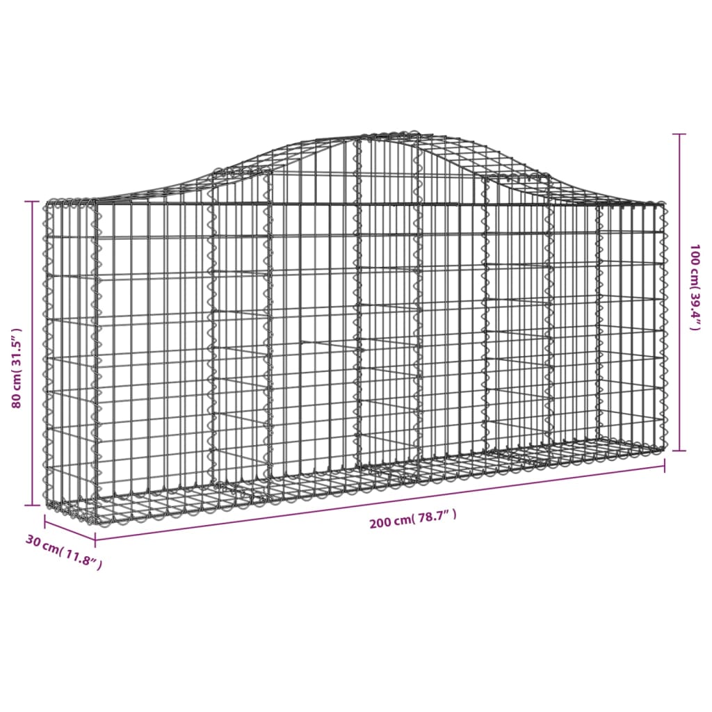 Cesto Gabbione ad Arco 200x30x80/100 cm Ferro Zincato | homemem39