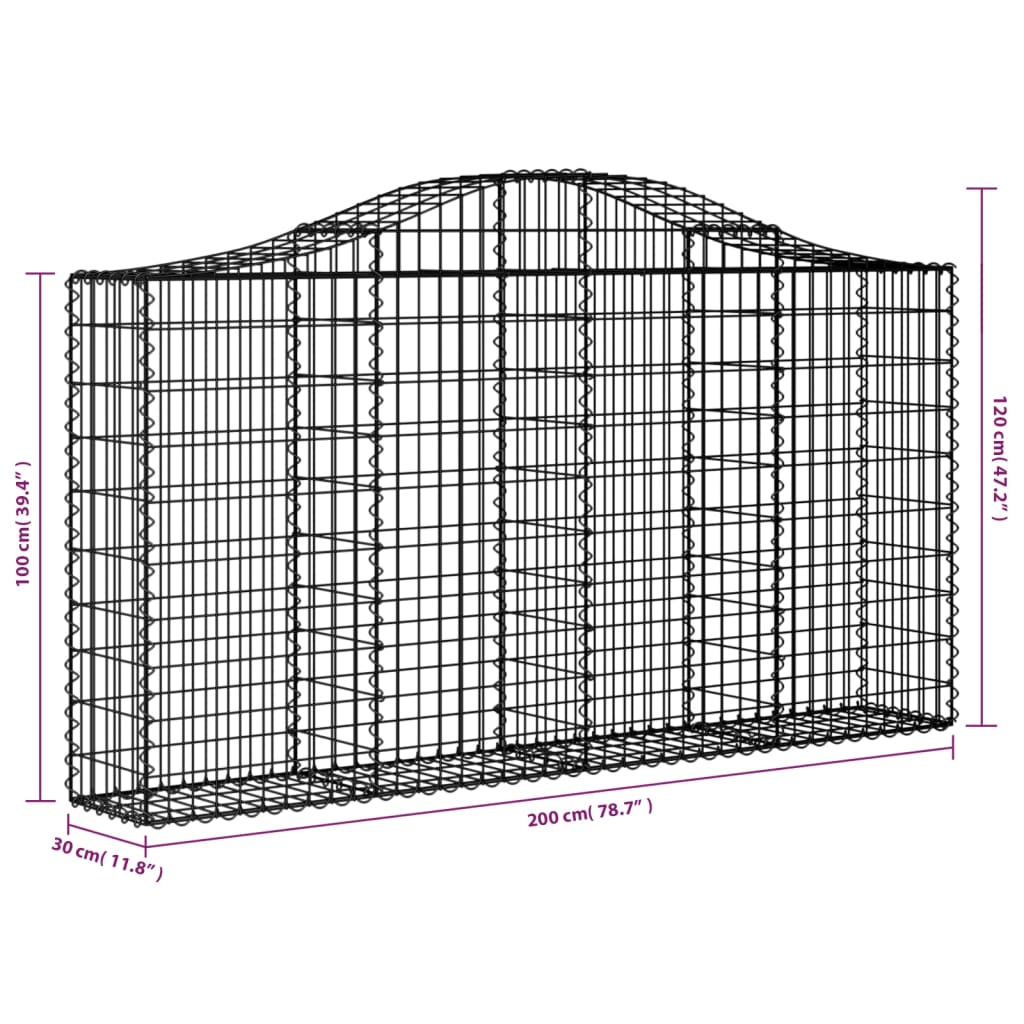 Cesto Gabbione ad Arco 200x30x100/120 cm Ferro Zincato | homemem39
