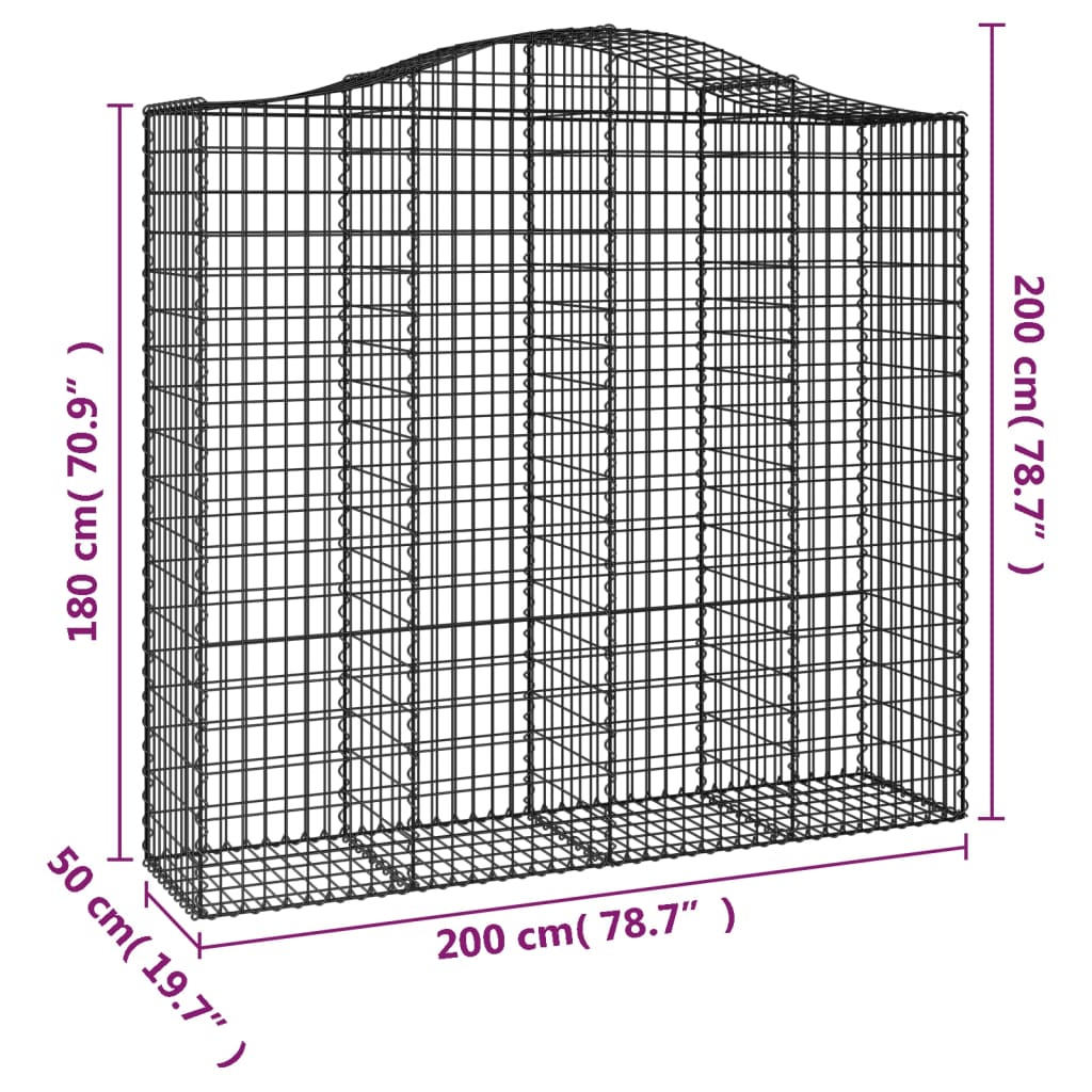 Cesto Gabbione ad Arco 200x50x180/200 cm Ferro Zincato | homemem39