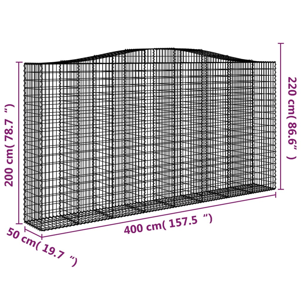 Cesto Gabbione ad Arco 400x50x200/220 cm Ferro Zincato | homemem39