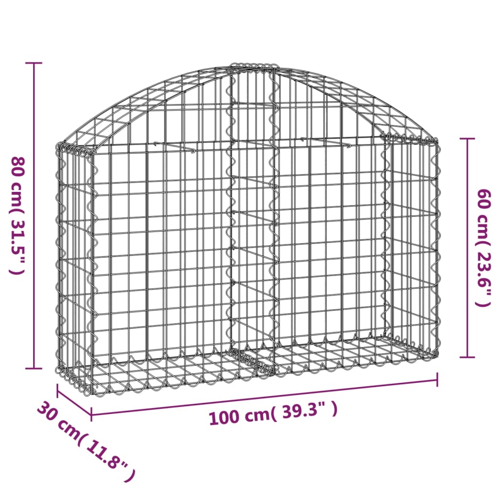 Cesto Gabbione ad Arco 100x30x60/80 cm Ferro Zincato | homemem39