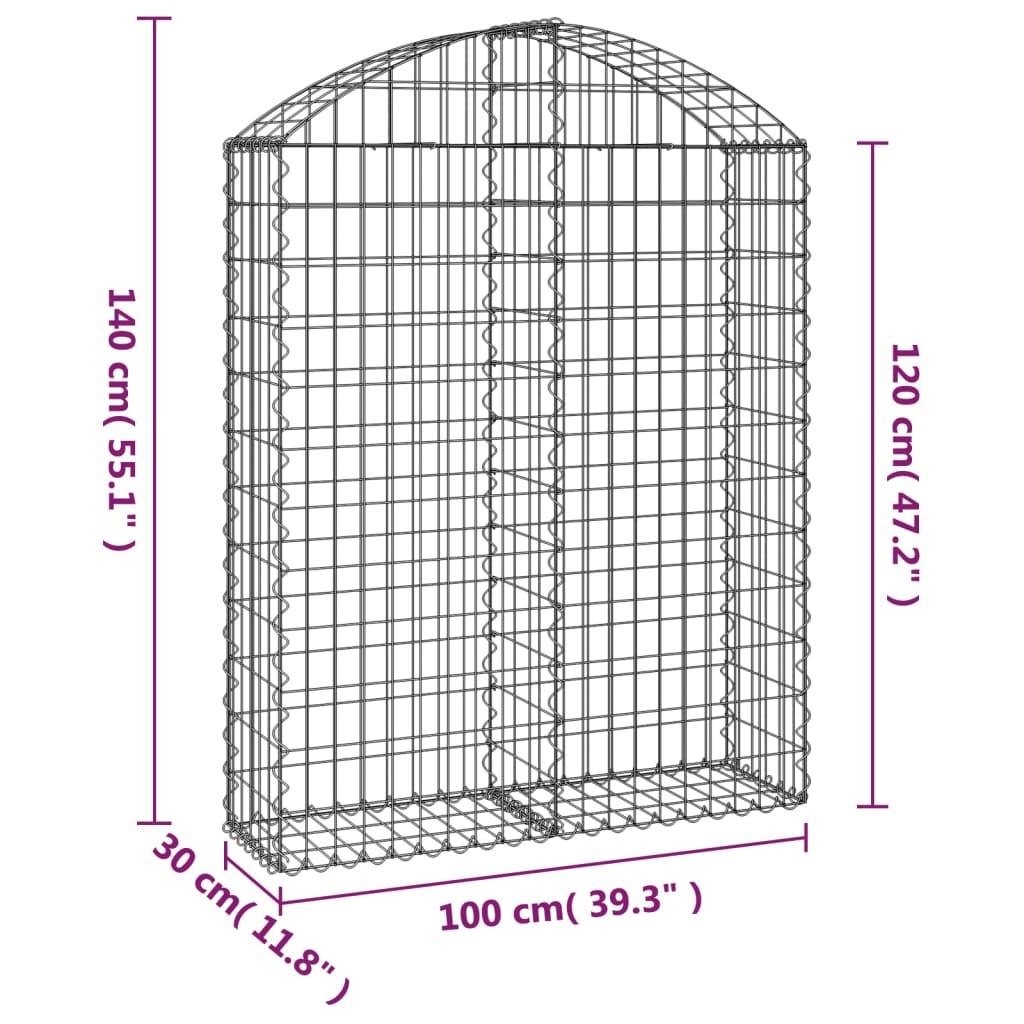 Cesto Gabbione ad Arco 100x30x120/140 cm Ferro Zincato | homemem39
