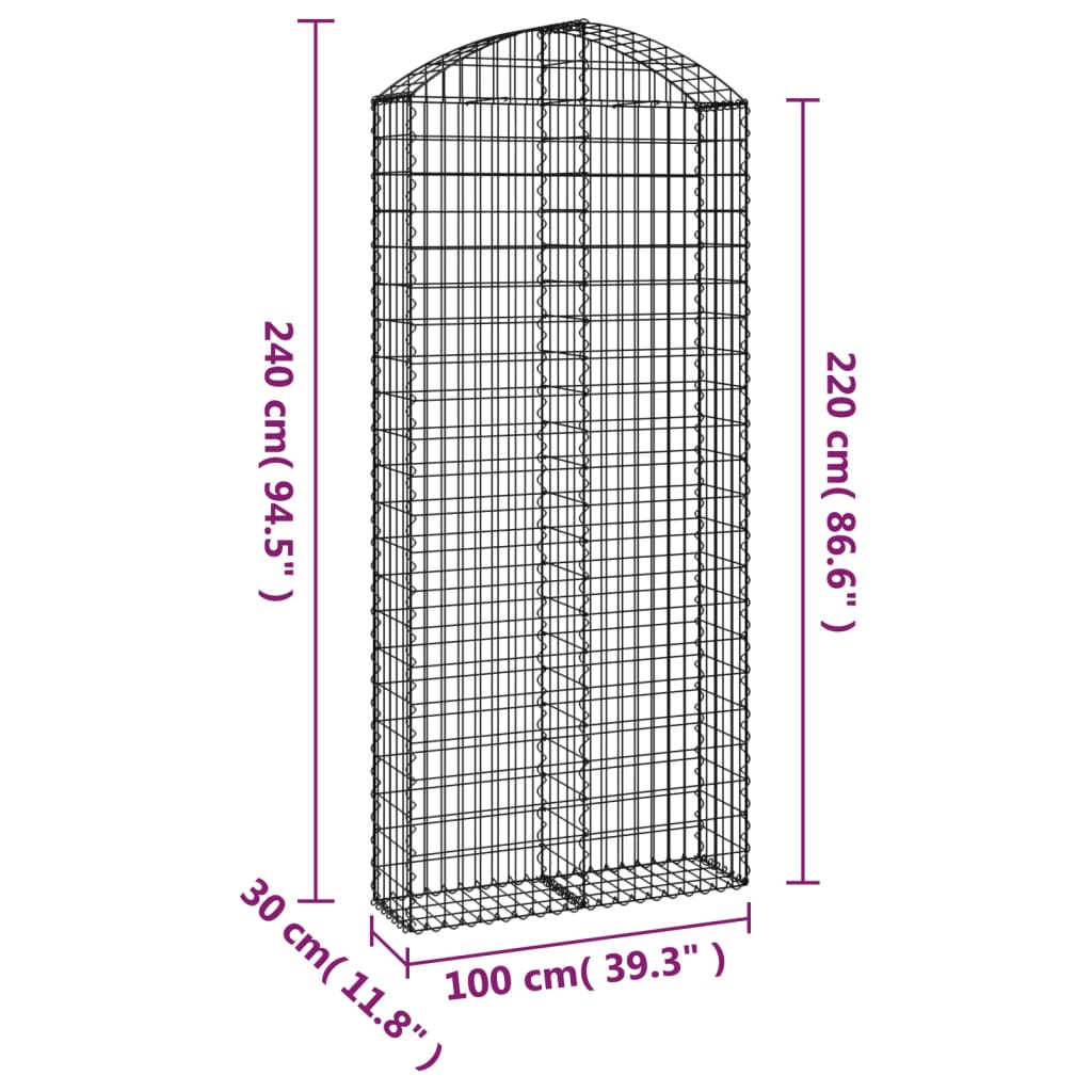 Cesto Gabbione ad Arco 100x30x220/240 cm Ferro Zincato | homemem39