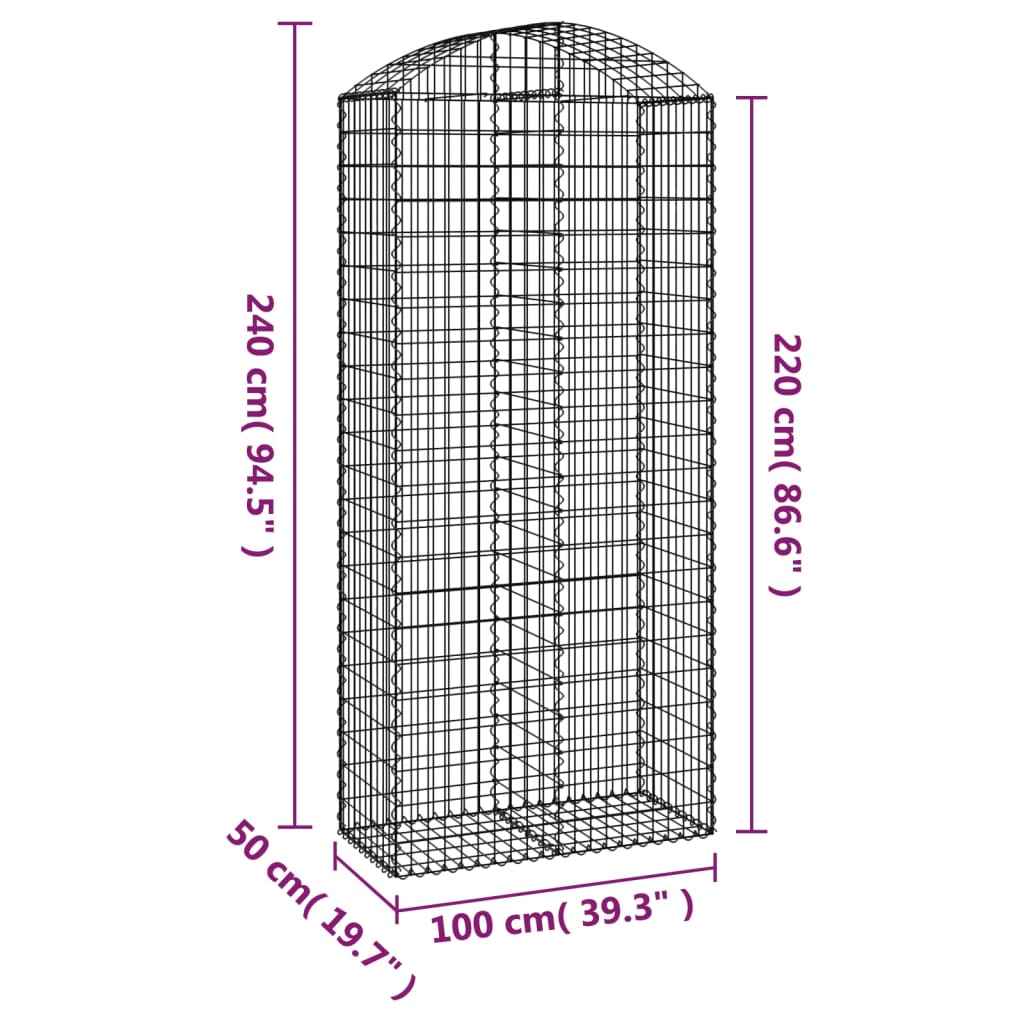 Cesto Gabbione ad Arco 100x50x220/240 cm Ferro Zincato | homemem39