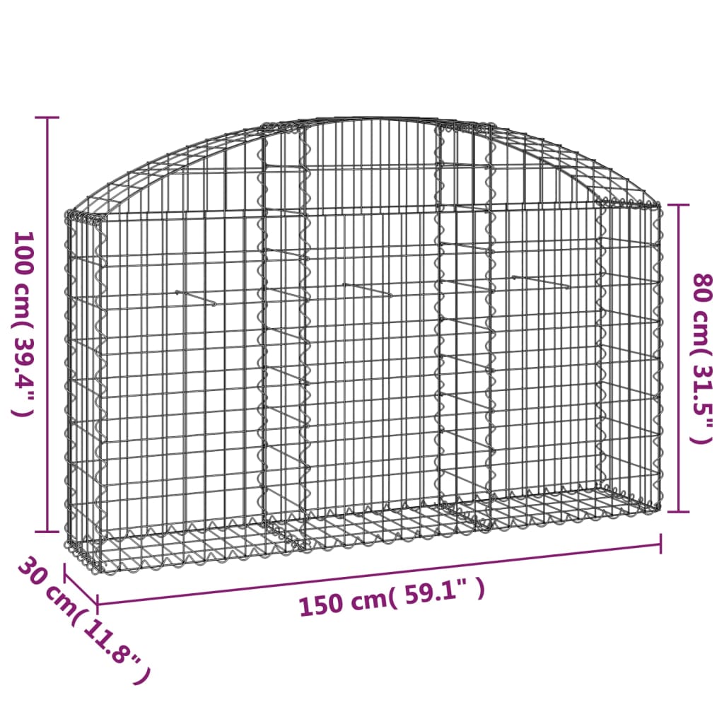 Cesto Gabbione ad Arco 150x30x80/100 cm Ferro Zincato | homemem39