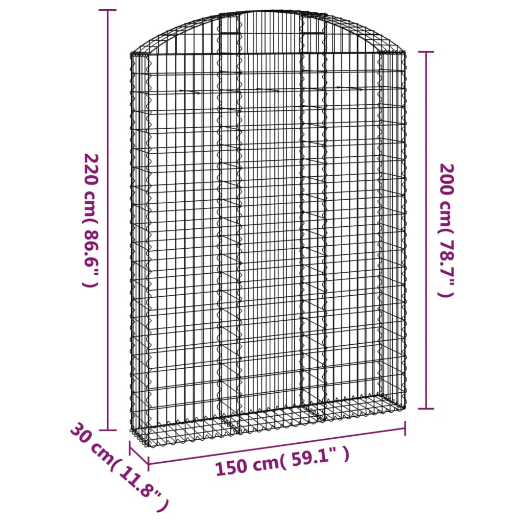 Cesto Gabbione ad Arco 150x30x200/220 cm Ferro Zincato | homemem39