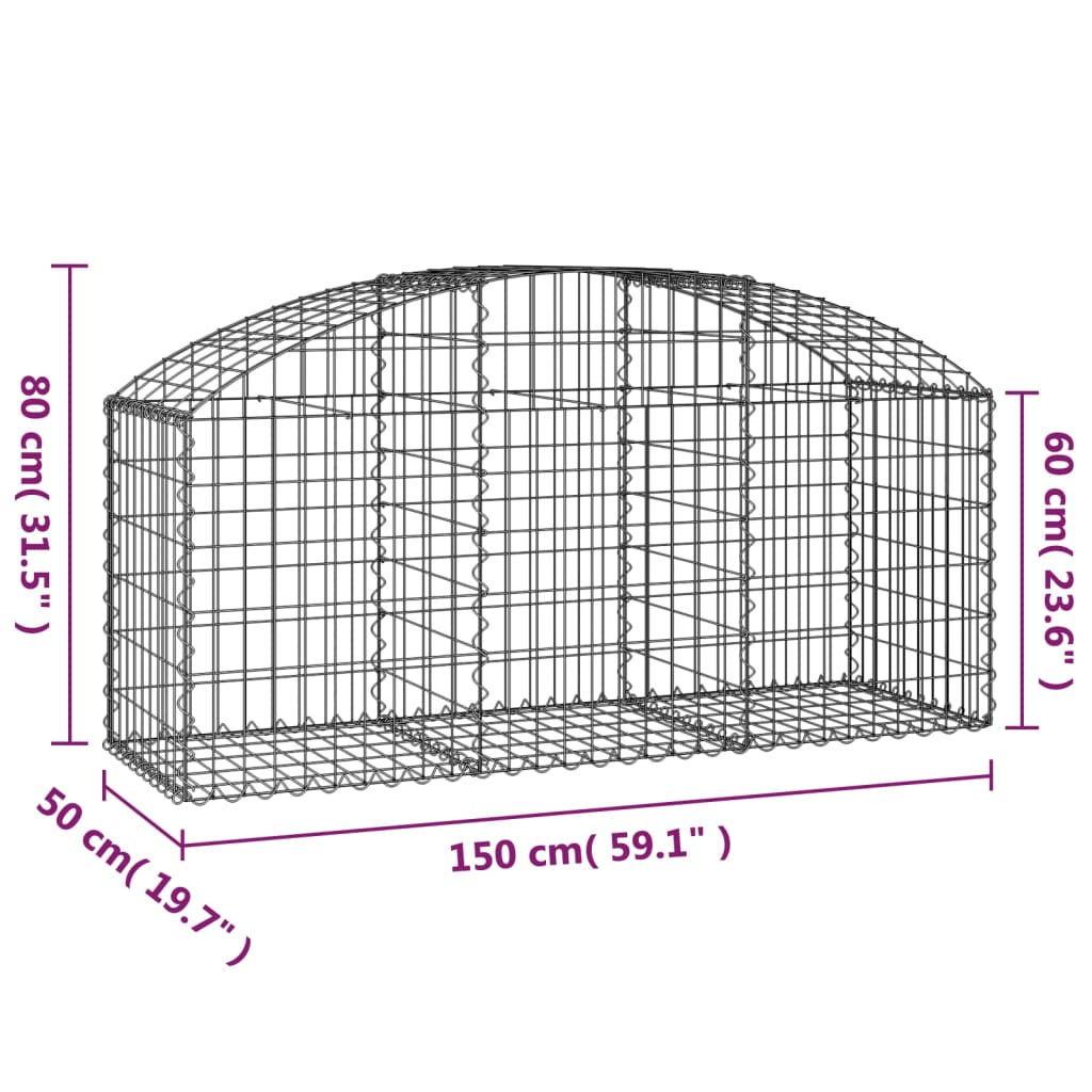 Cesto Gabbione ad Arco 150x50x60/80 cm Ferro Zincato | homemem39