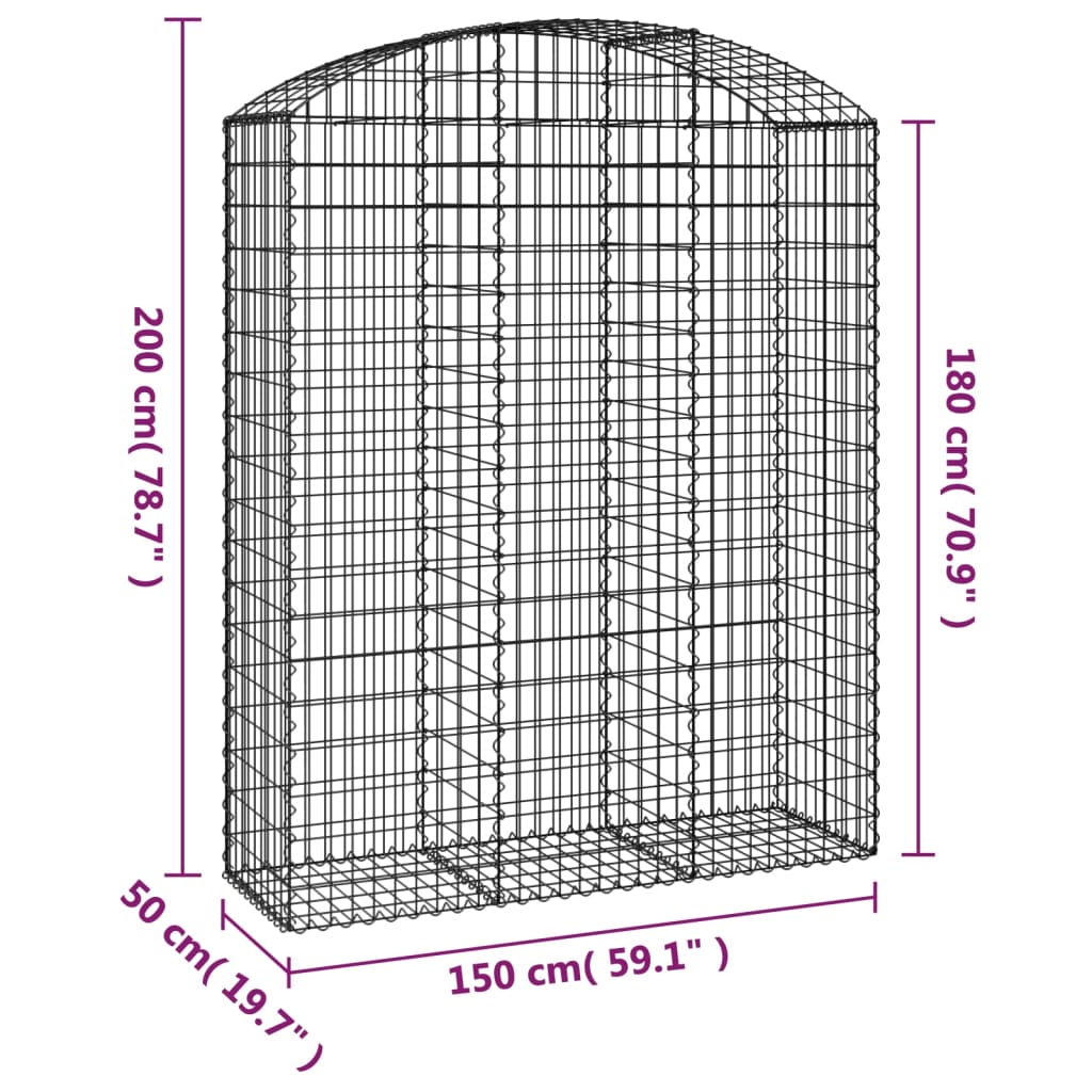 Cesto Gabbione ad Arco 150x50x180/200 cm Ferro Zincato | homemem39