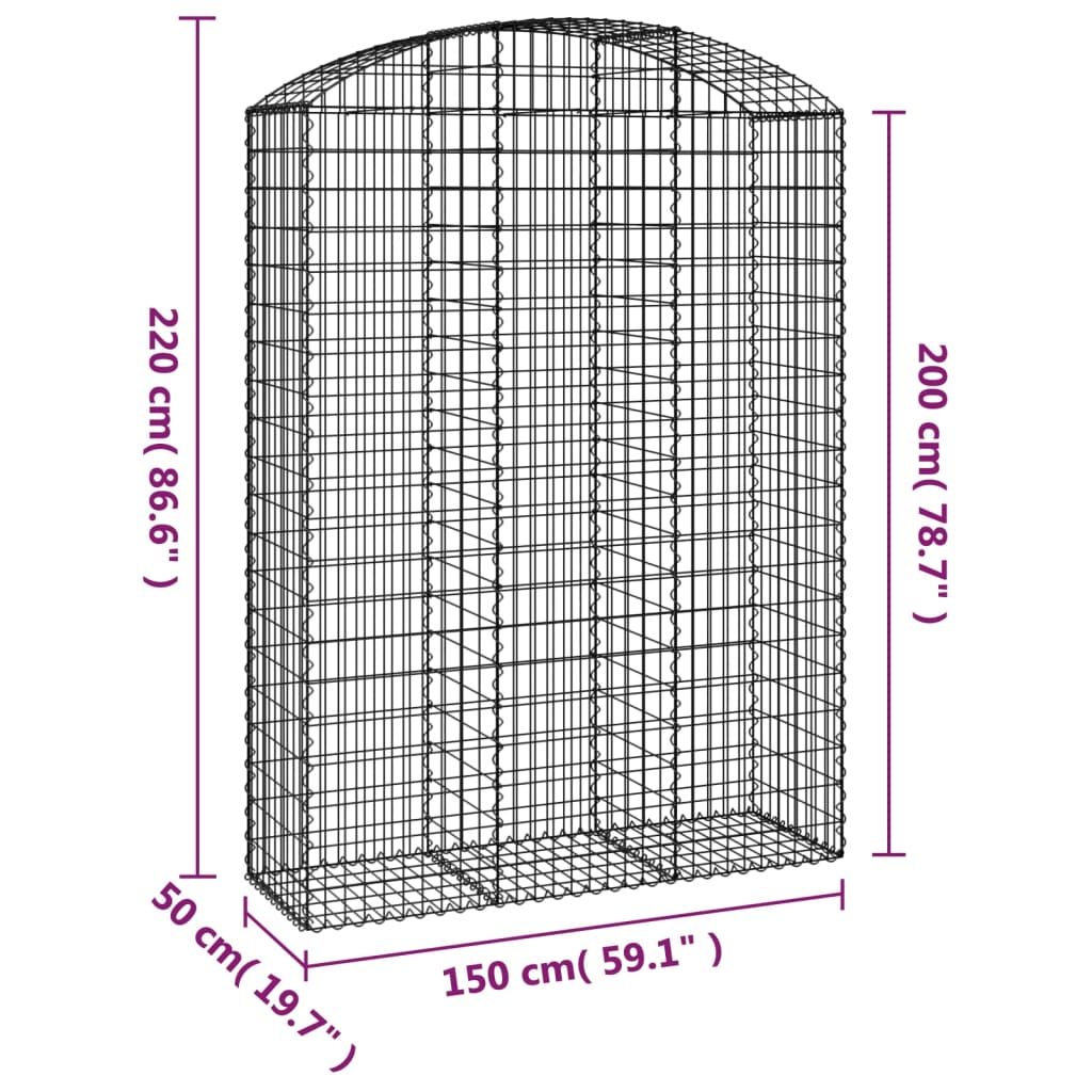 Cesto Gabbione ad Arco 150x50x200/220 cm Ferro Zincato | homemem39
