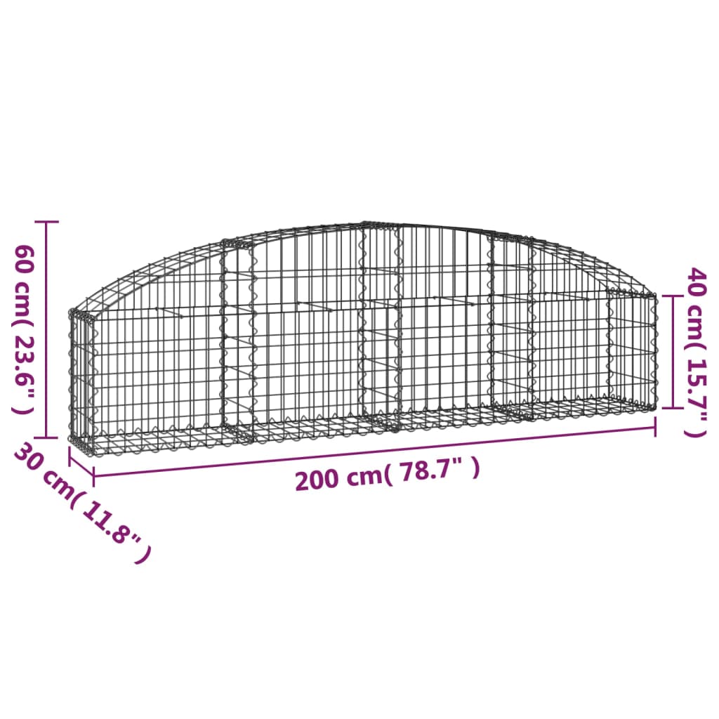 Cesto Gabbione ad Arco 200x30x40/60 cm Ferro Zincato | homemem39