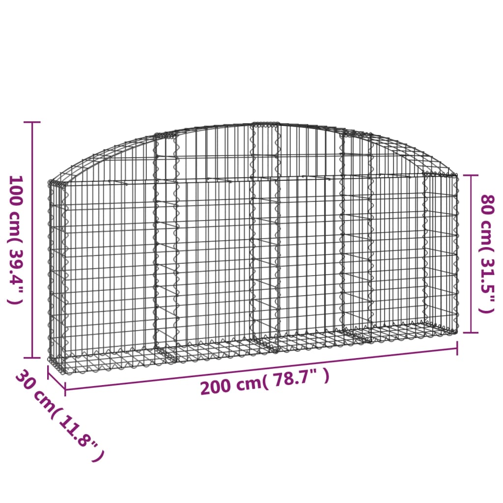 Cesto Gabbione ad Arco 200x30x80/100 cm Ferro Zincato | homemem39