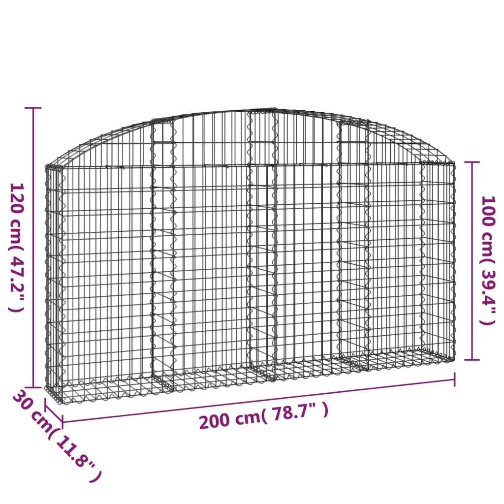 Cesto Gabbione ad Arco 200x30x100/120 cm Ferro Zincato | homemem39