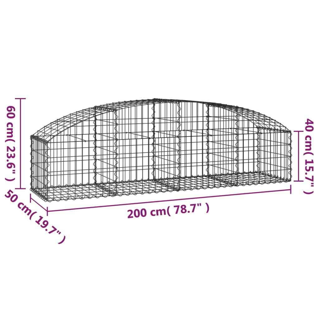 Cesto Gabbione ad Arco 200x50x40/60 cm Ferro Zincato | homemem39
