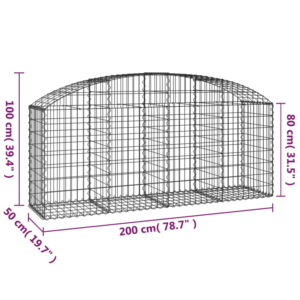 Cesto Gabbione ad Arco 200x50x80/100 cm Ferro Zincato | homemem39