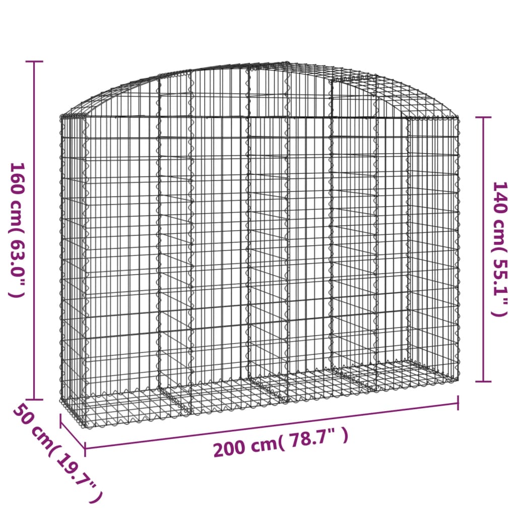 Cesto Gabbione ad Arco 200x50x140/160 cm Ferro Zincato | homemem39
