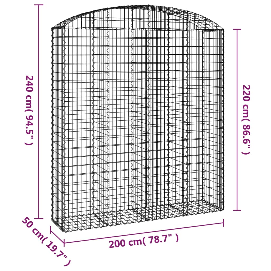 Cesto Gabbione ad Arco 200x50x220/240 cm Ferro Zincato | homemem39
