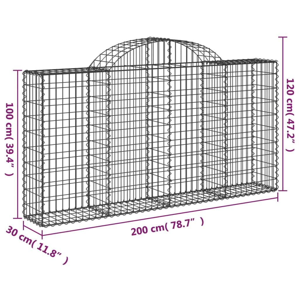 Cesto Gabbione ad Arco 200x30x100/120 cm Ferro Zincato | homemem39