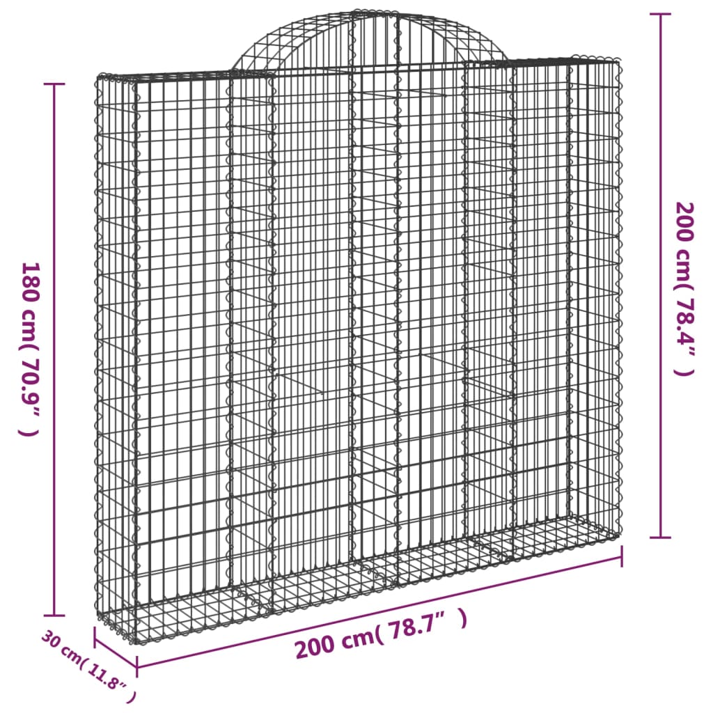 Cesto Gabbione ad Arco 200x30x180/200 cm Ferro Zincato | homemem39