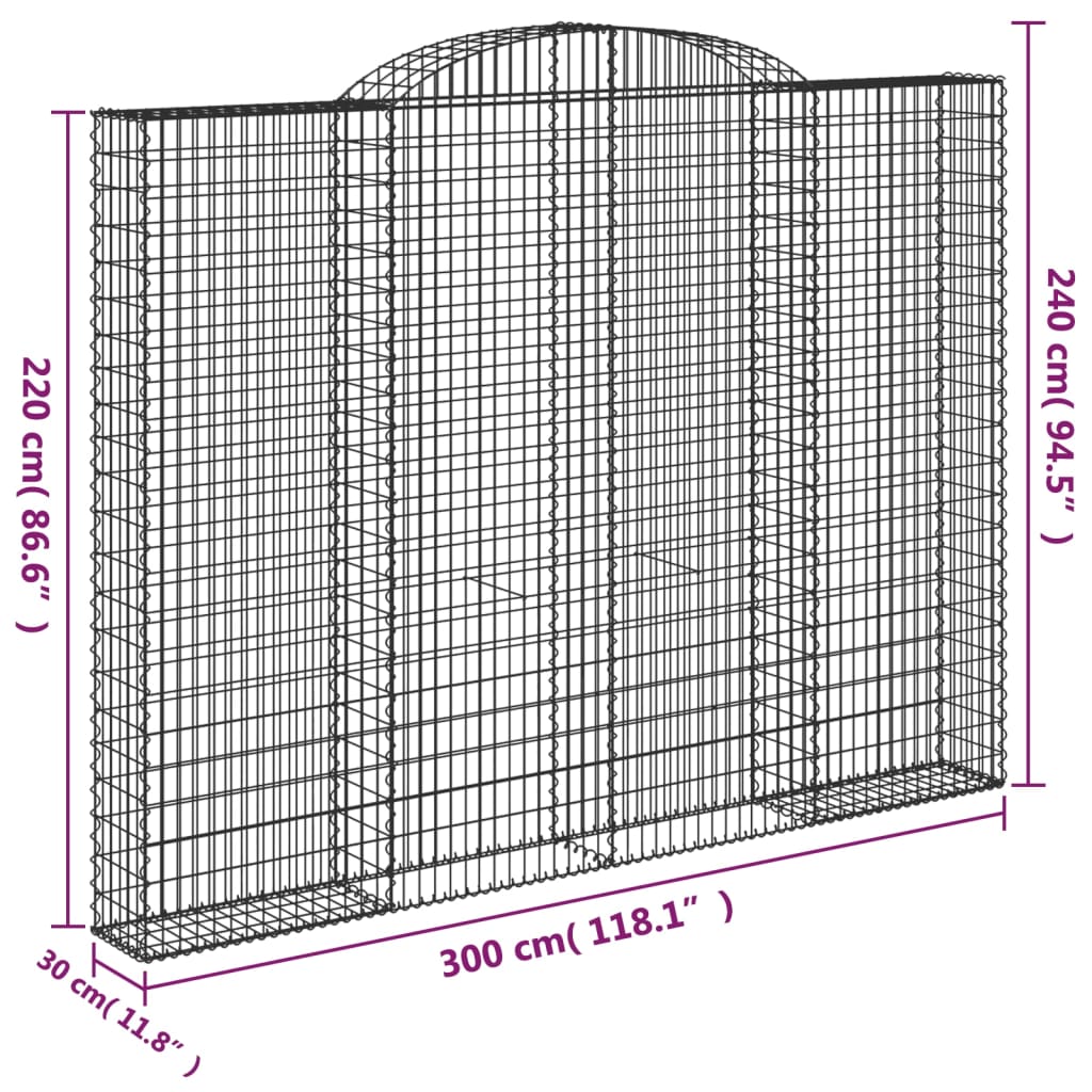 Cesto Gabbione ad Arco 300x30x220/240 cm Ferro Zincato | homemem39