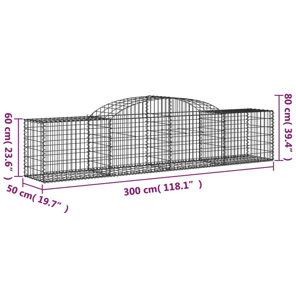 Cesto Gabbione ad Arco 300x50x60/80 cm Ferro Zincato | homemem39