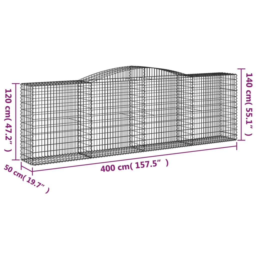 Cesto Gabbione ad Arco 400x50x120/140 cm Ferro Zincato | homemem39