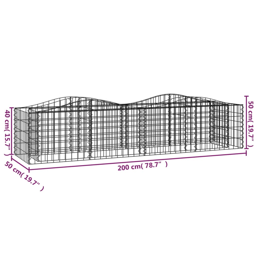 Gabbione ad Arco con Letto Rialzato 200x50x50 cm Ferro Zincato | homemem39