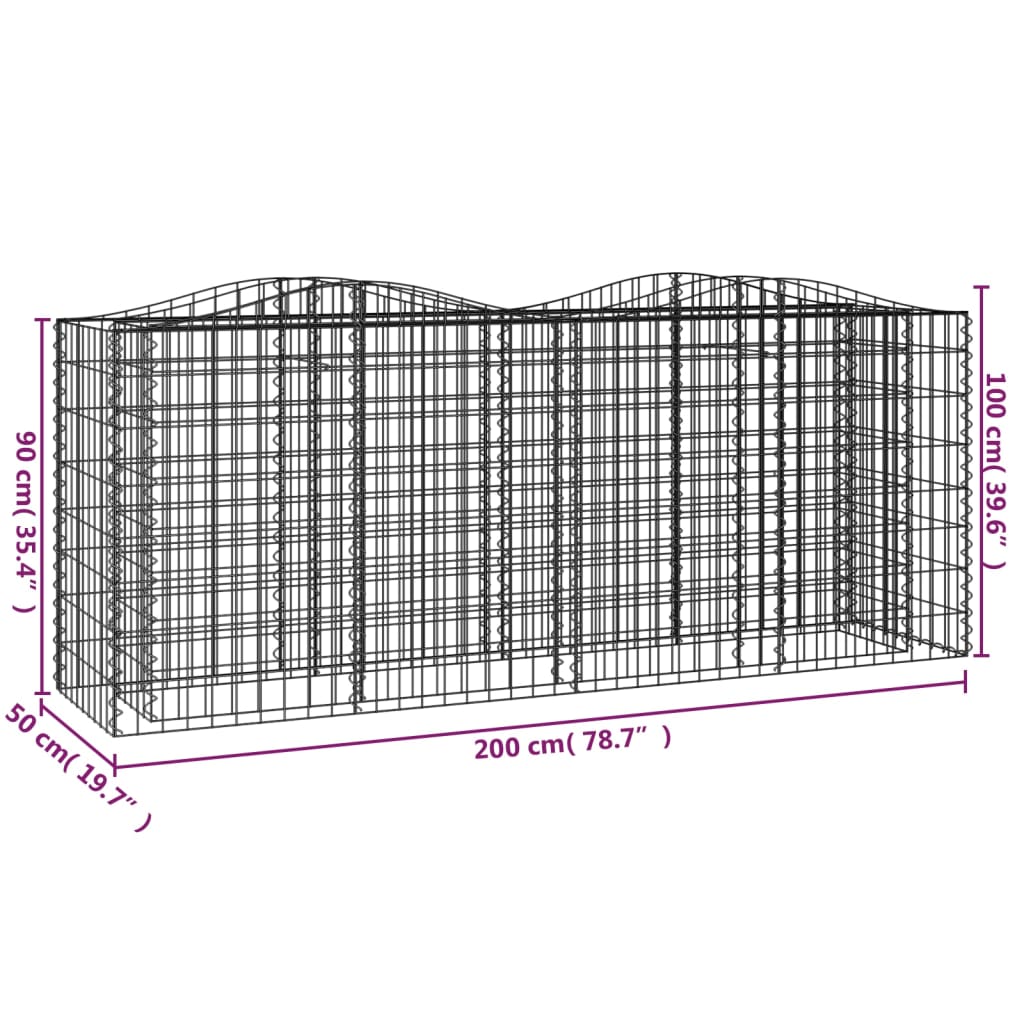 Gabbione ad Arco con Letto Rialzato 200x50x100 cm Ferro Zincato | homemem39