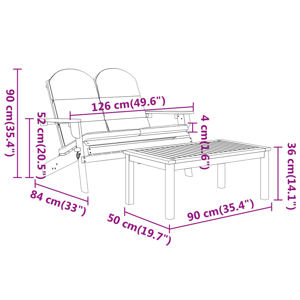 Set Salotto da Giardino Adirondack 3pz Legno Massello di Acacia | homemem39