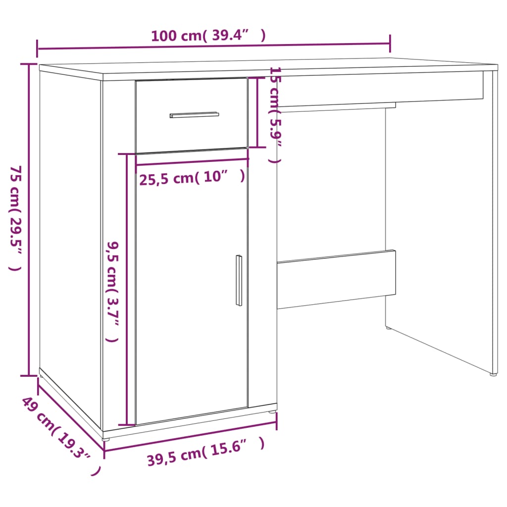 Scrivania Nero 100x49x75 cm in Legno Multistrato | homemem39