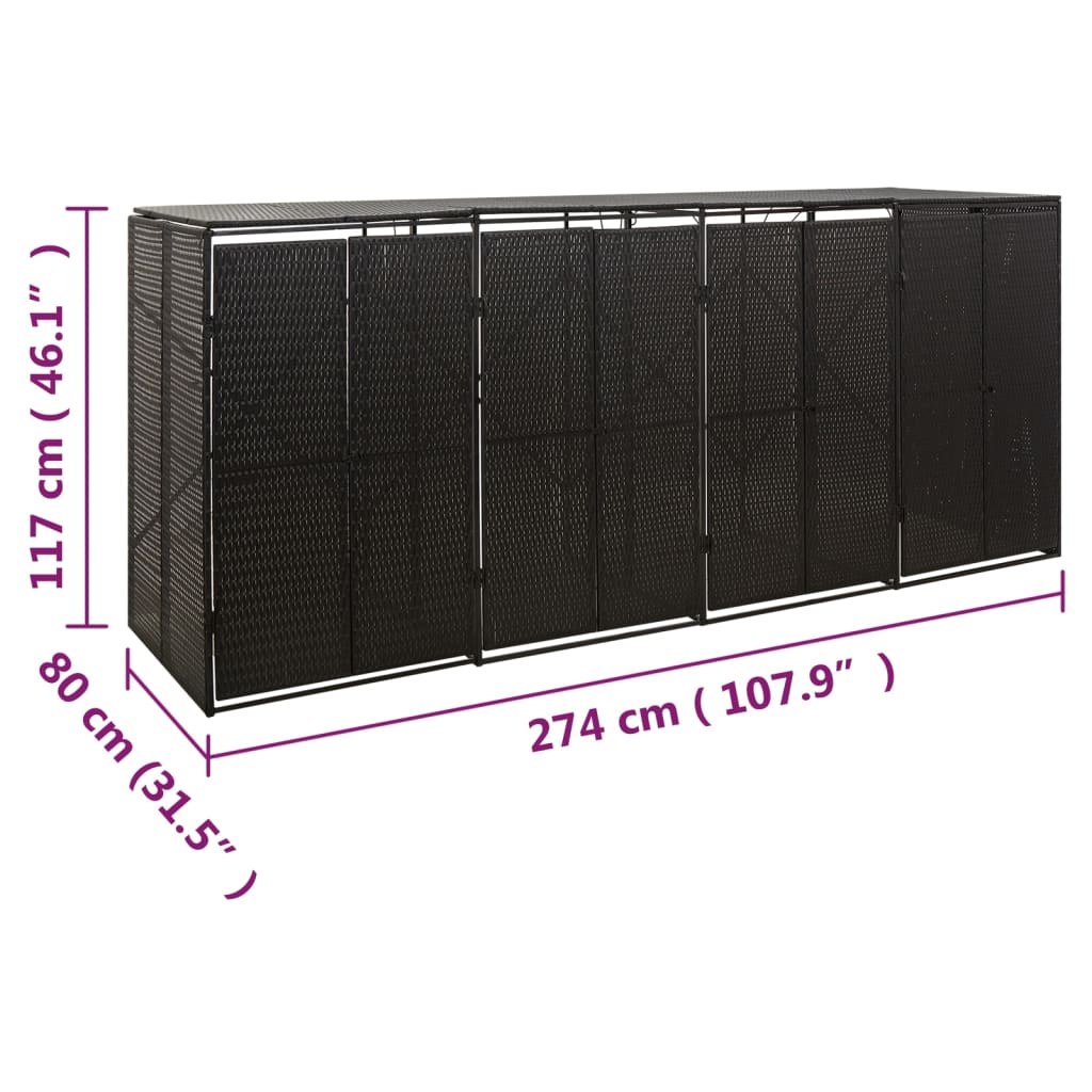 Copribidone Quadruplo Nero 274x80x117 cm in Polyrattan | homemem39
