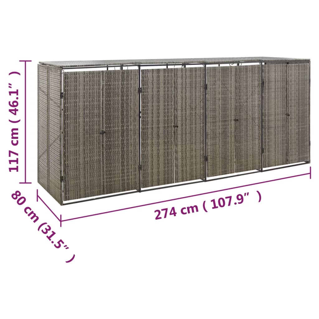 Copribidone Quadruplo Grigio 274x80x117 cm in Polyrattan | homemem39