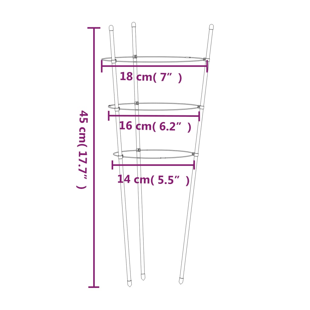 Supporti Piante da Giardino con 3 Anelli 5pz Verde 45cm Acciaio | homemem39