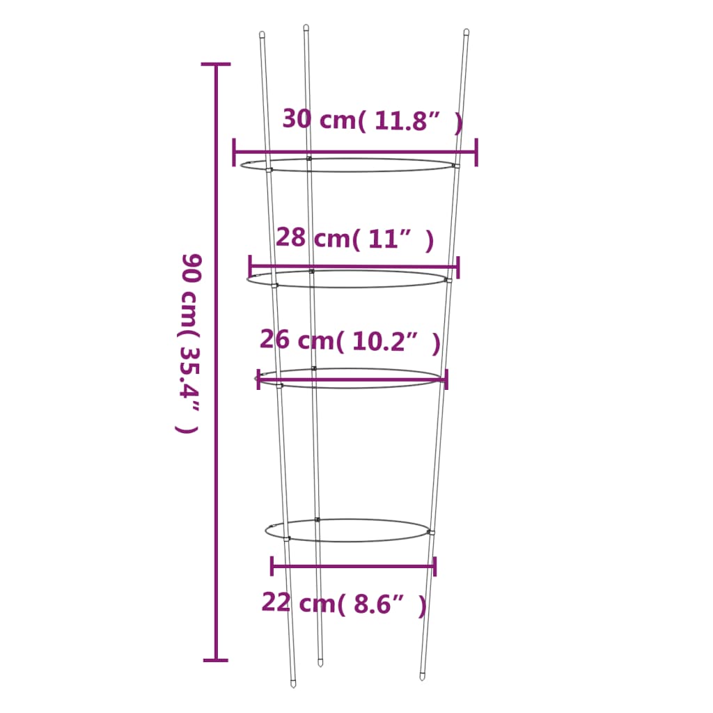 Supporti Piante da Giardino con 4 Anelli 5pz Verde 90cm Acciaio | homemem39