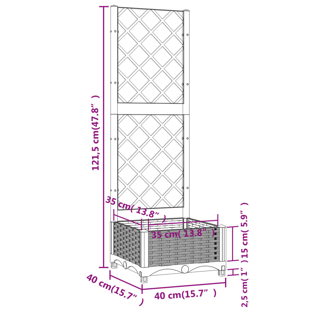 Fioriera da Giardino con Graticcio Bianco 40x40x121,5 cm PP | homemem39