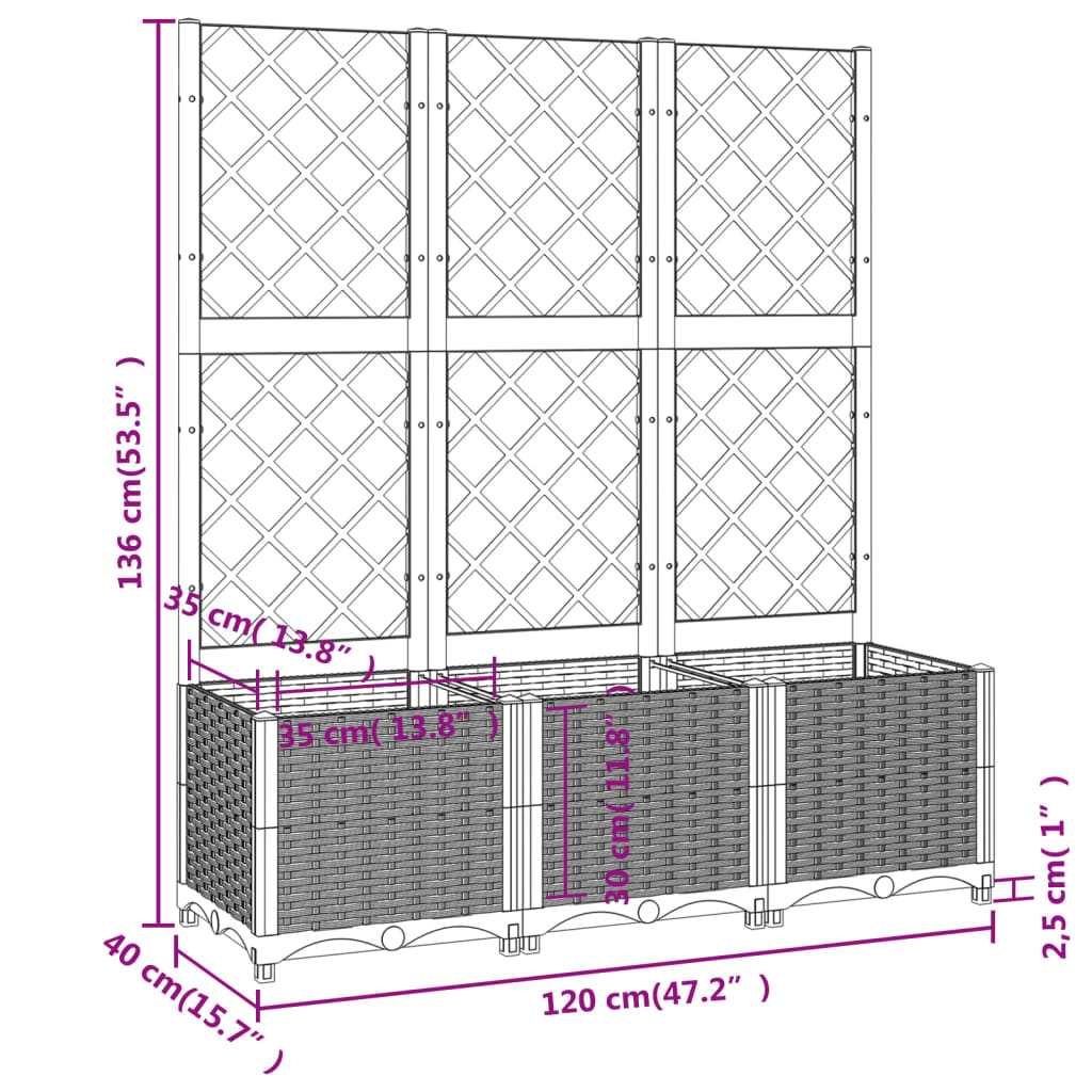 Fioriera da Giardino con Graticcio Bianco 120x40x136 cm PP | homemem39