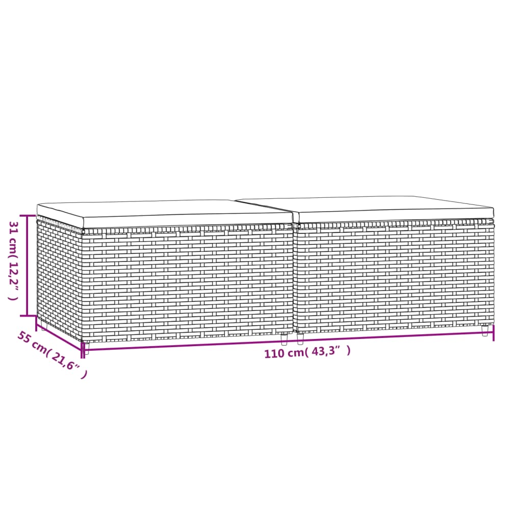 Poggiapiedi da Giardino con Cuscini 2 pz in Polyrattan Marrone | homemem39