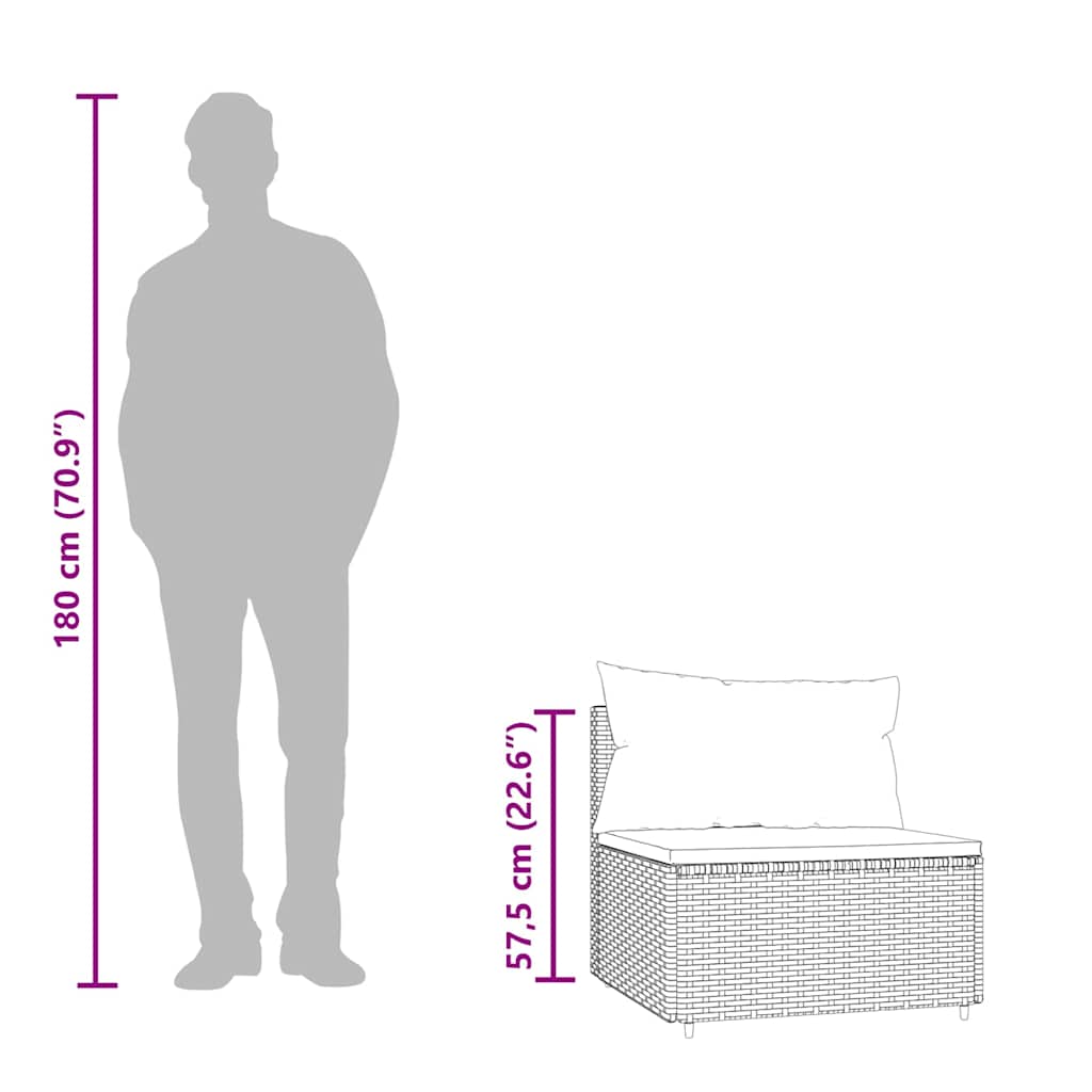 Divano Centrale da Giardino con Cuscini in Polyrattan Grigio - homemem39